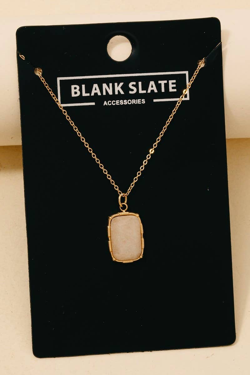 Stainless Steel Rectangle Stone Pendant Necklace