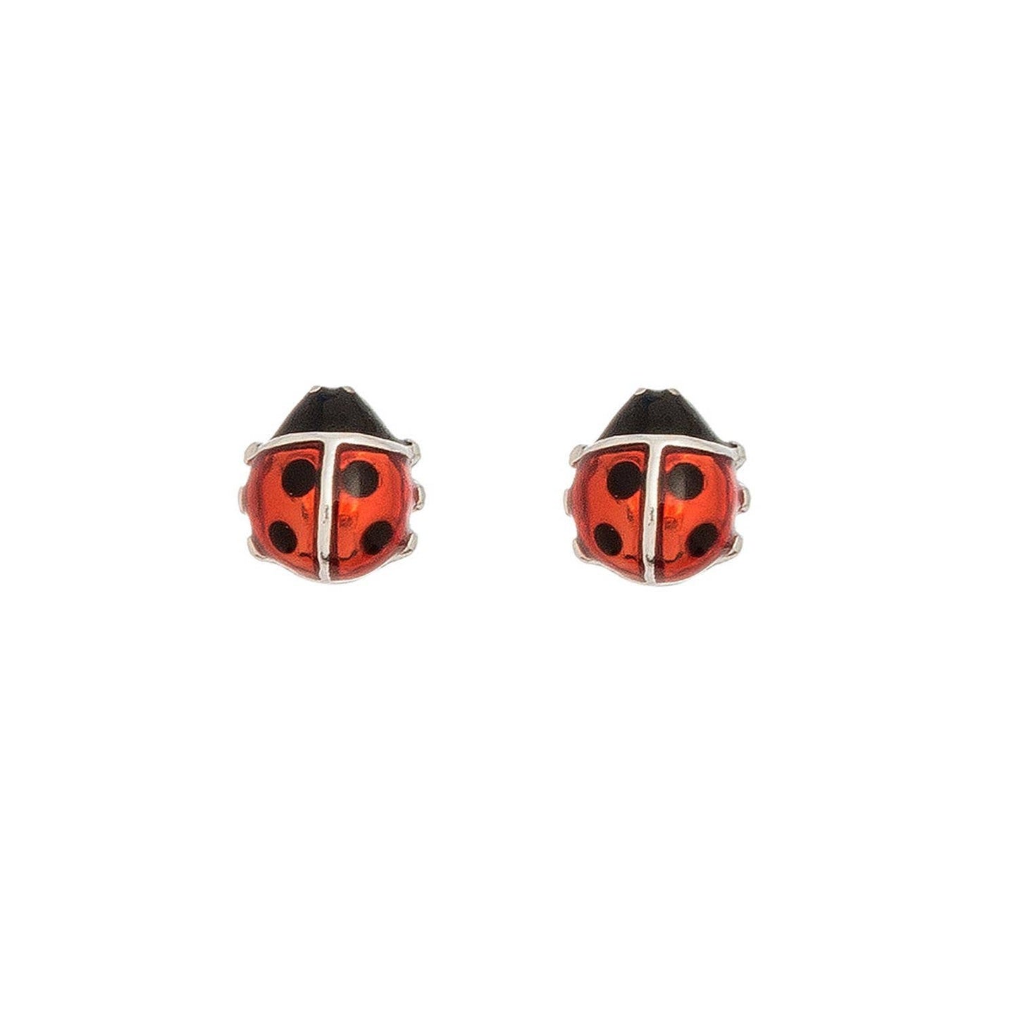 Red and black ladybug ear stud earrings from Howard's featuring charming ladybug designs for a playful accessory.