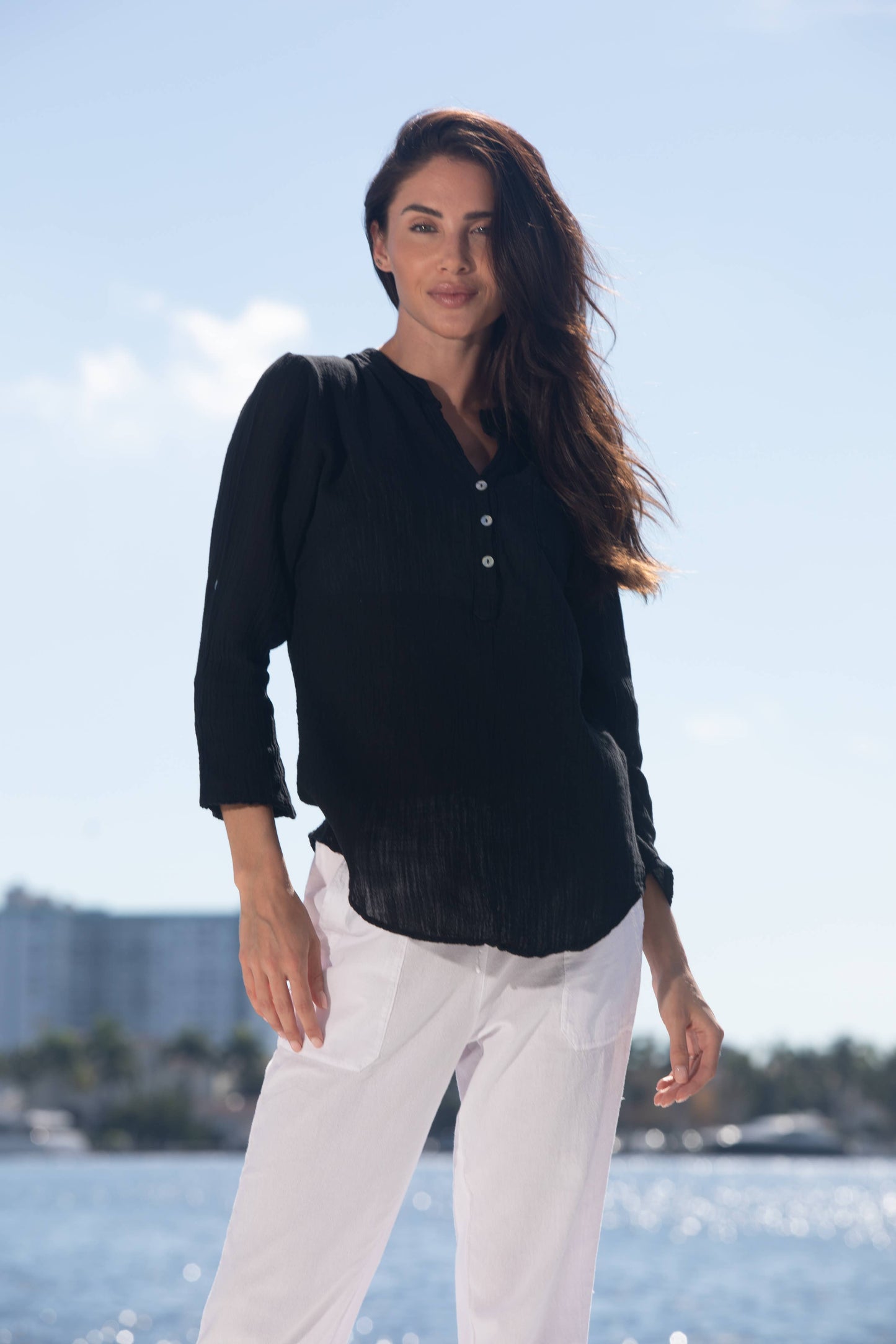 Cotton Natural Linda Top featuring a relaxed fit with short sleeves and a soft, breathable fabric in a casual style.