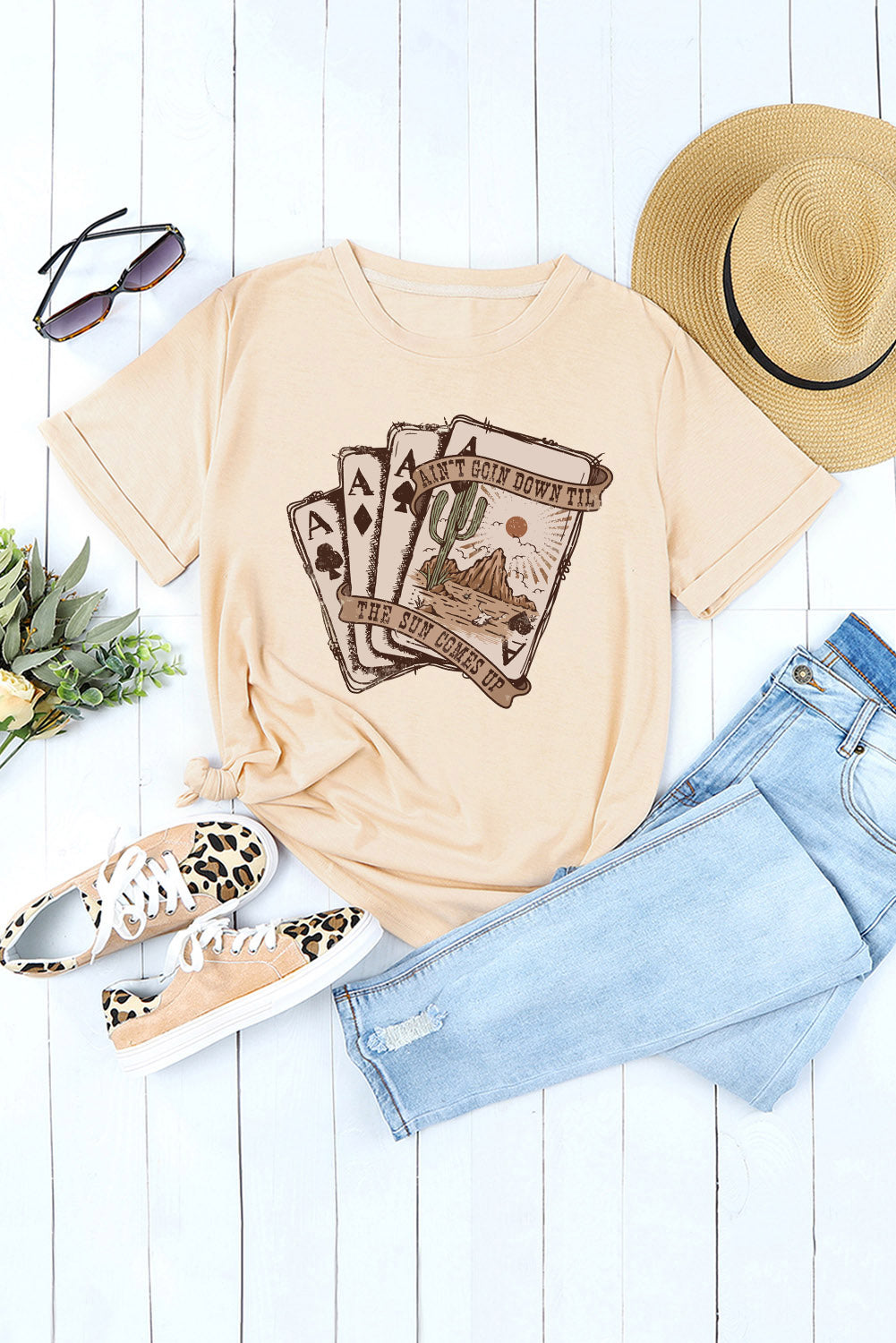 Khaki CSB Private Label Card T-Shirt displayed flat, showing its simple, classic design and soft cotton fabric.