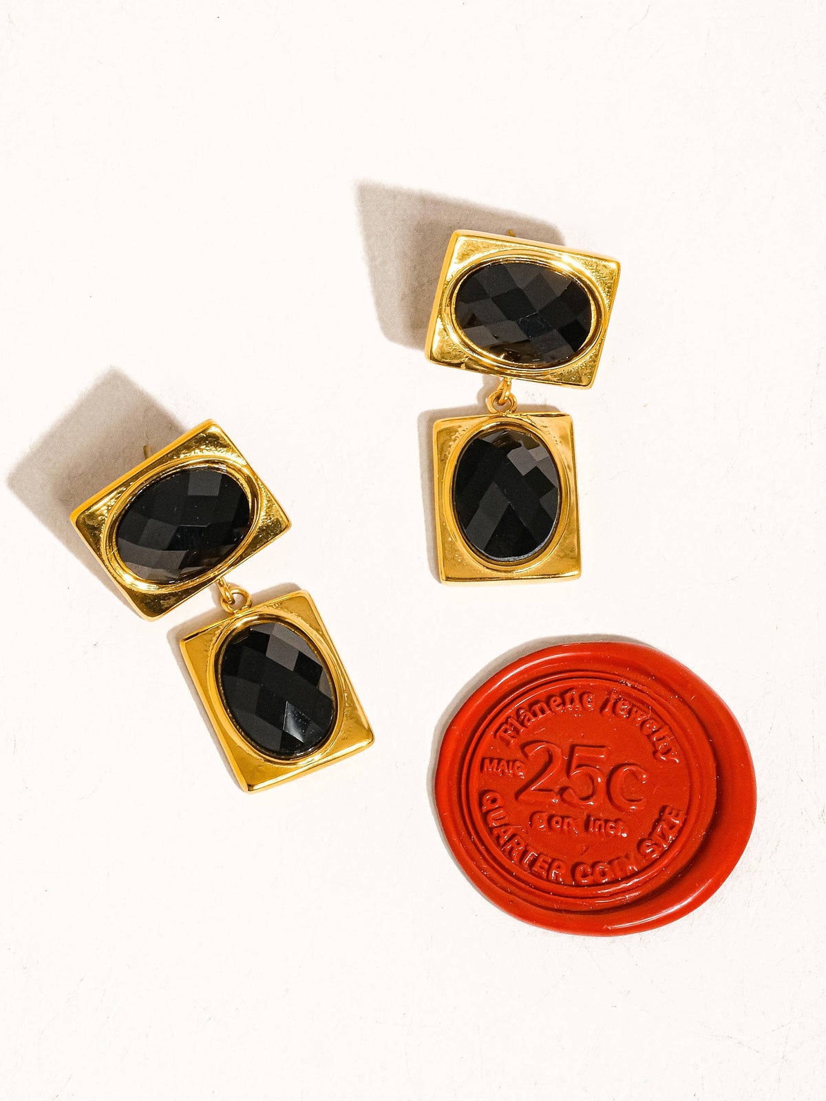 Chance 18K gold non-tarnish square stone earring by Flanerie by MAIQ, showcasing a sleek gold earring with a square gemstone.