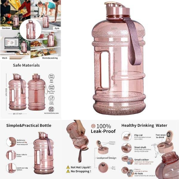 TooFeel 74oz BPA-free water bottle in various colors, with a drip-free design and durable construction.