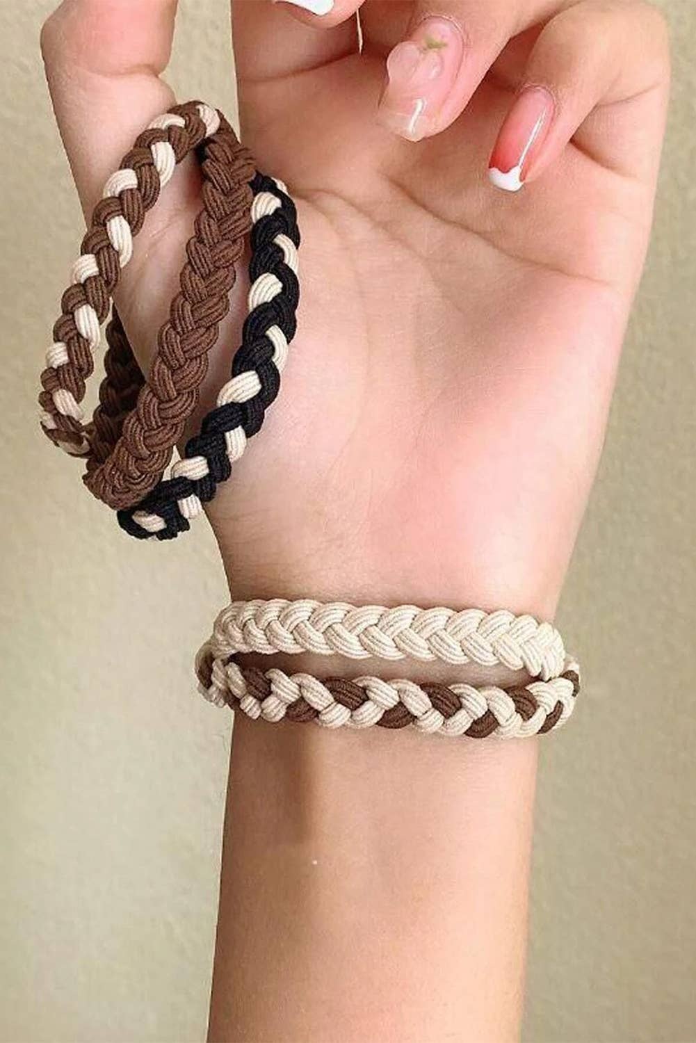 Set of five braided hair ties with smile face decorations, colorful and playful hair accessories from My Store.