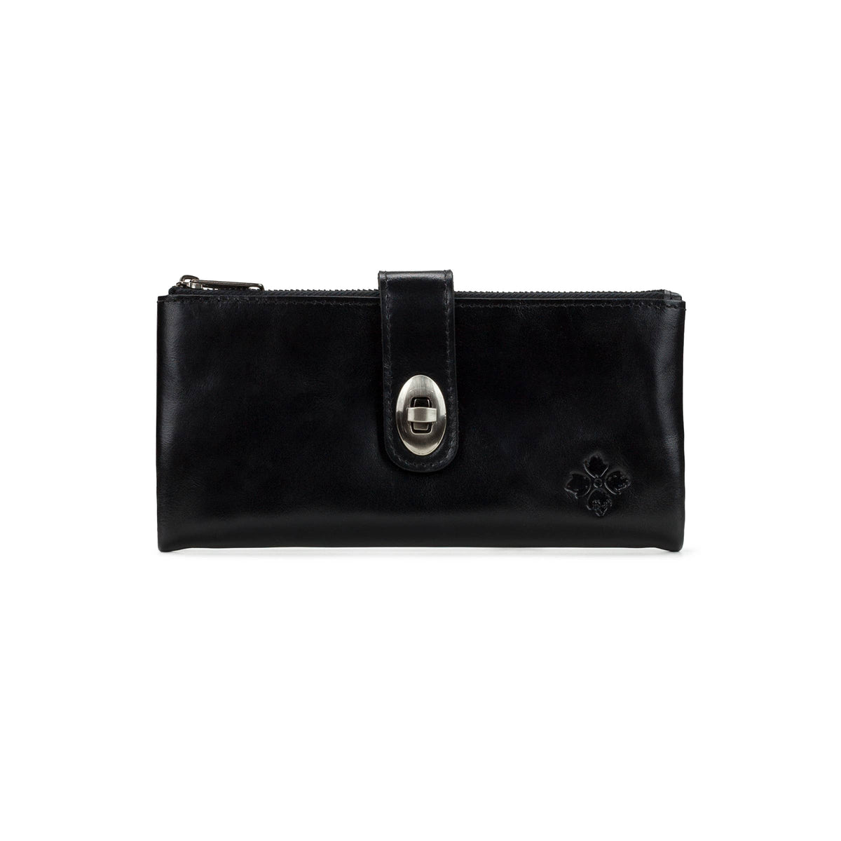 Patricia Nash Annesley wristlet in vintage distressed leather showing its compact design and textured leather surface.