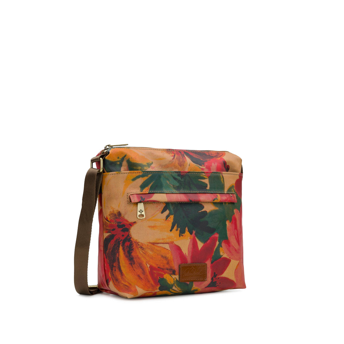 Patricia Nash Carmini Crossbody bag in Spring Multi with colorful floral pattern and leather strap, stylish and lightweight.