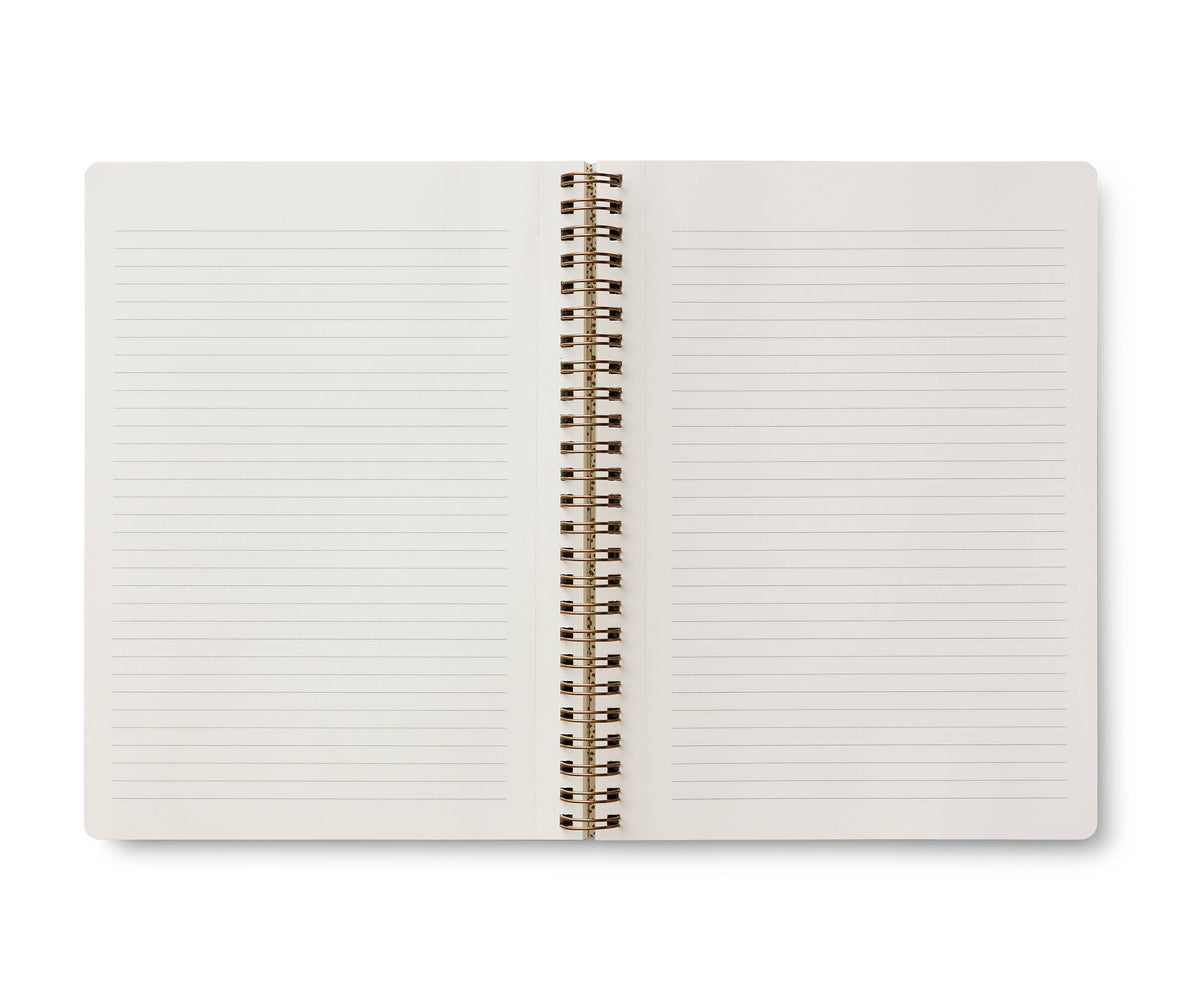 Rifle Paper Company Curio Spiral Notebook with floral cover and lined pages, perfect for journaling or note-taking.