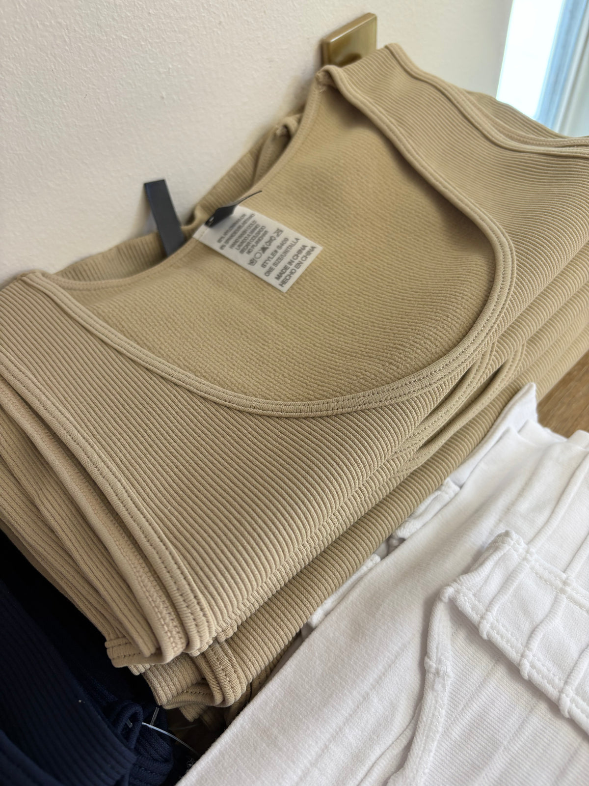 Sugarl!ps Nude/Beige Tank Top, stop design, one size, soft fabric, close-up view showing fit and color details.