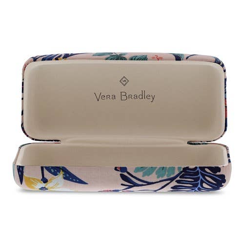 Vera Bradley Eyewear Paradise Coral sunglass case with coral and pink pattern, soft fabric interior for protecting sunglasses.