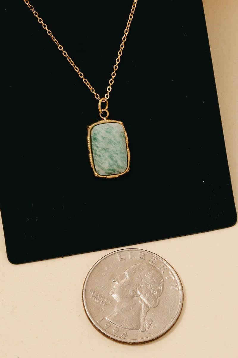 Stainless Steel Rectangle Stone Pendant Necklace