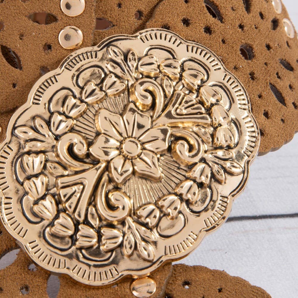 Embroidered Floral Buckle Vegan Leather Belt