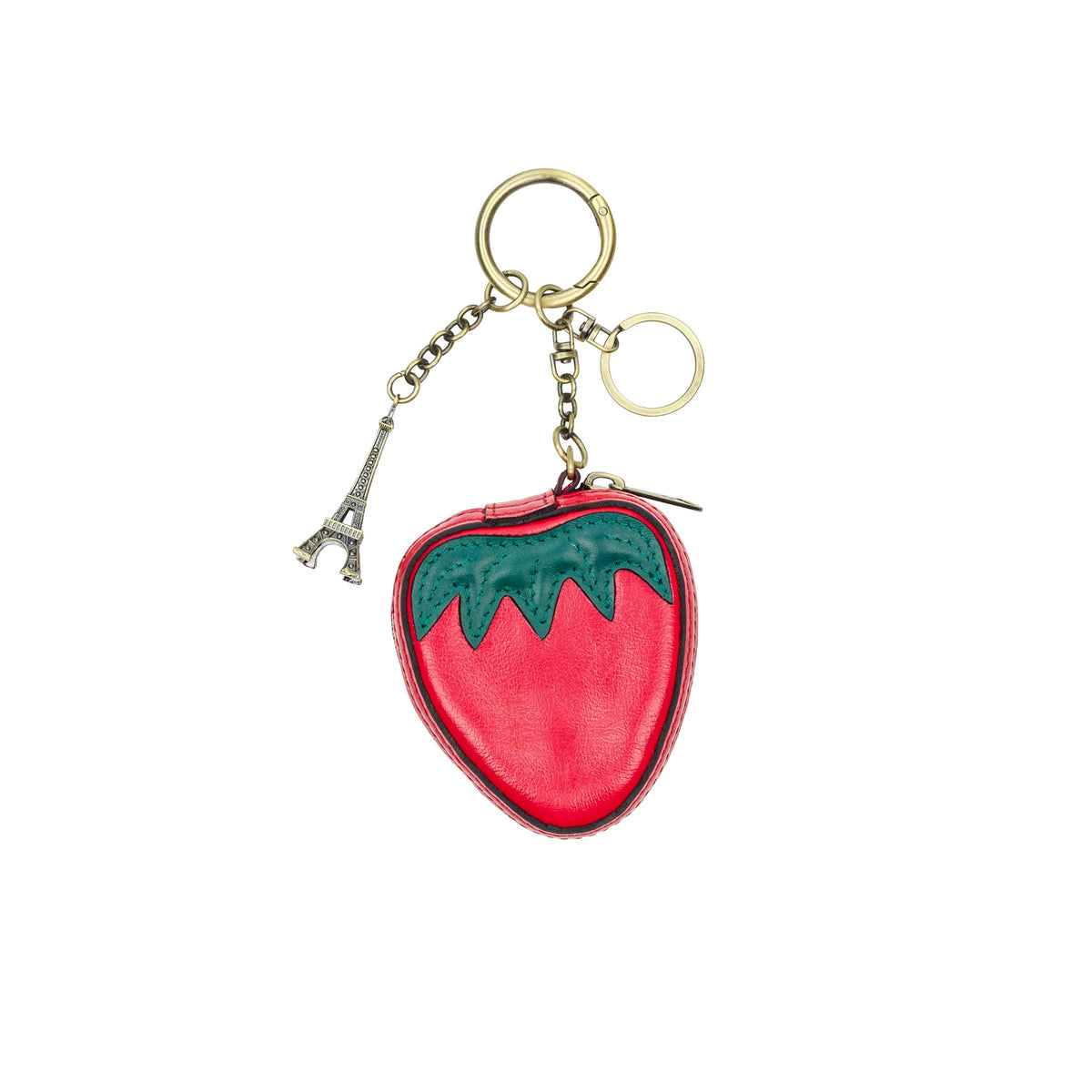 Vintage distressed leather strawberry zip around pouch by Patricia Nash with detailed stitching and a compact design.