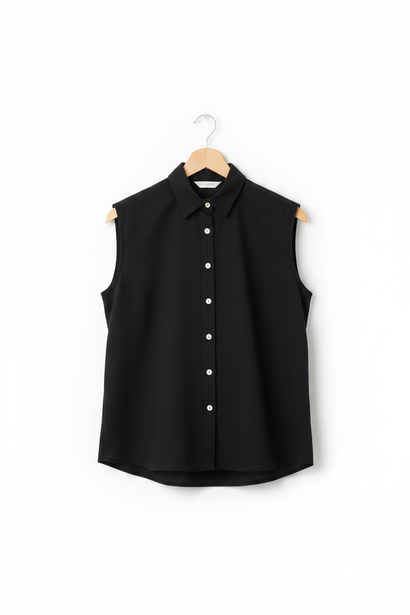 Black sleeveless top from Cotton Natural's Aria collection, featuring a fitted design and smooth fabric.