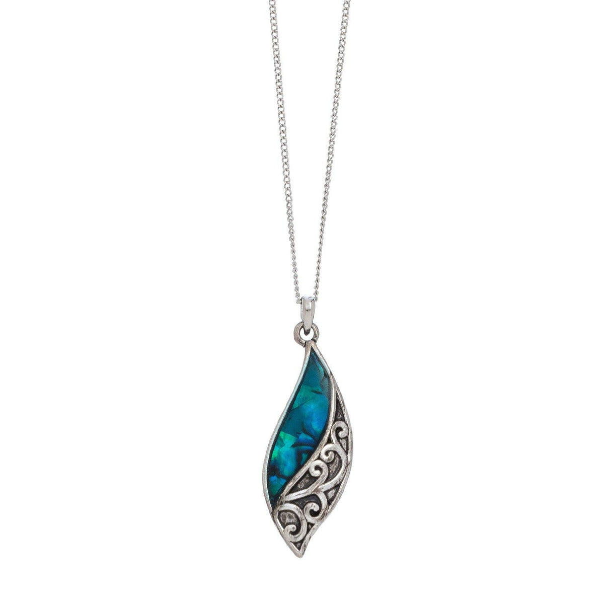 Howard's abalone shell curve pendant necklace featuring a shimmering, natural abalone shell on a delicate chain for beach jewelry style.