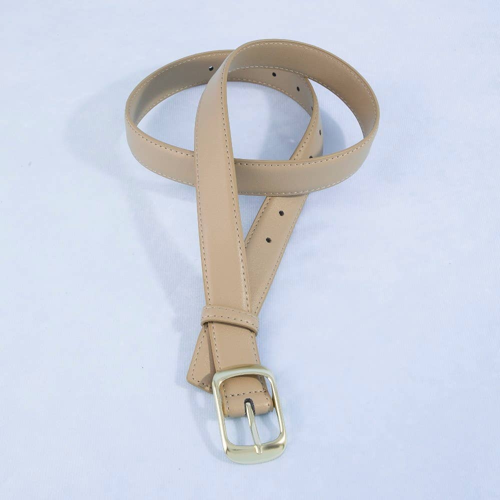 Solid Rectangle Buckle Leather Belt