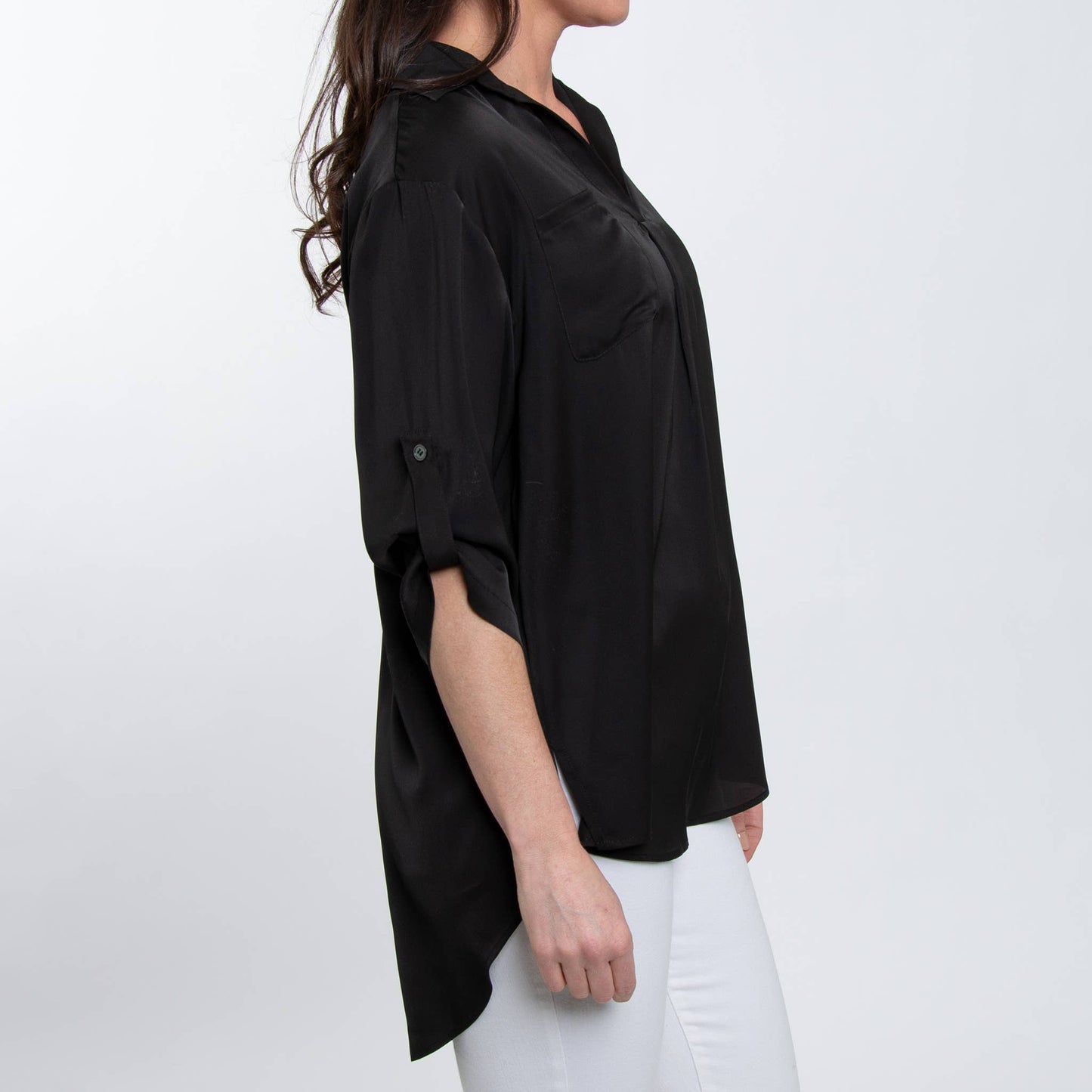 Elsie & Zoey Amaris blouse top with collared neckline, relaxed fit, half sleeves, and v-neck design, in a casual chic style.