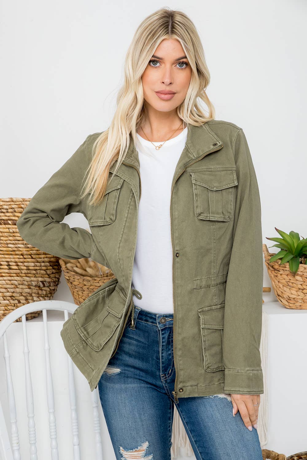 Heavy twill garment washed anorak jacket by 26 International, shown in a rugged, casual style with a front zipper and hood.