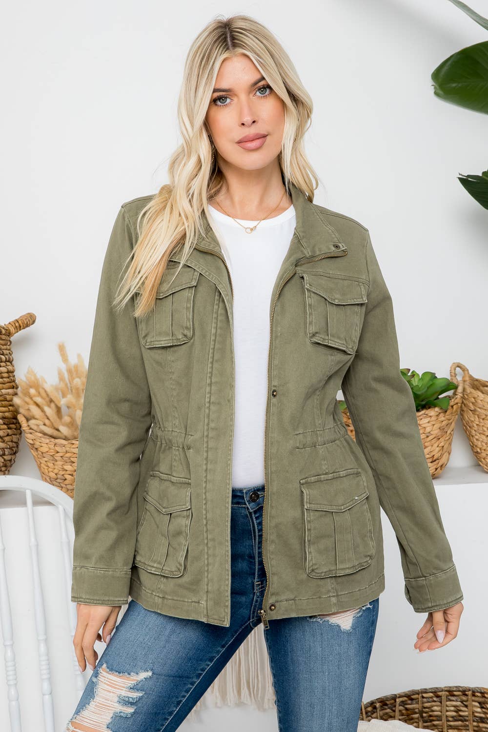 Heavy twill garment washed Anorak jacket by 26 International, showing the durable, casual design with front zipper and hood.