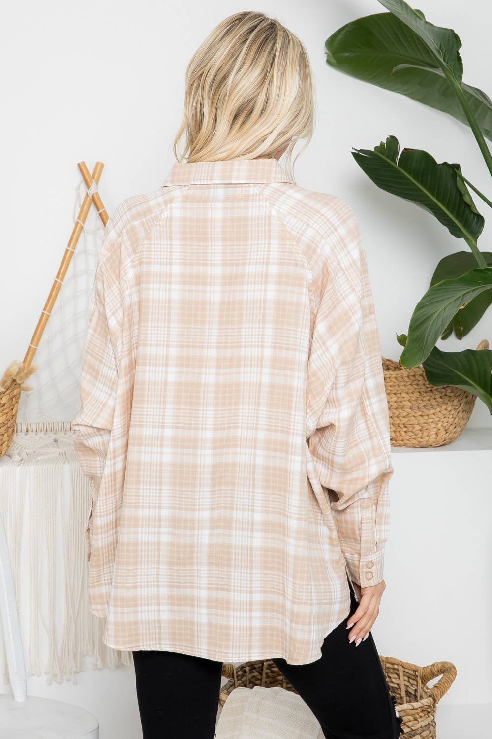 Oversized cotton plaid shirt with raglan sleeves by 26 International, featuring a relaxed fit and classic checkered pattern.