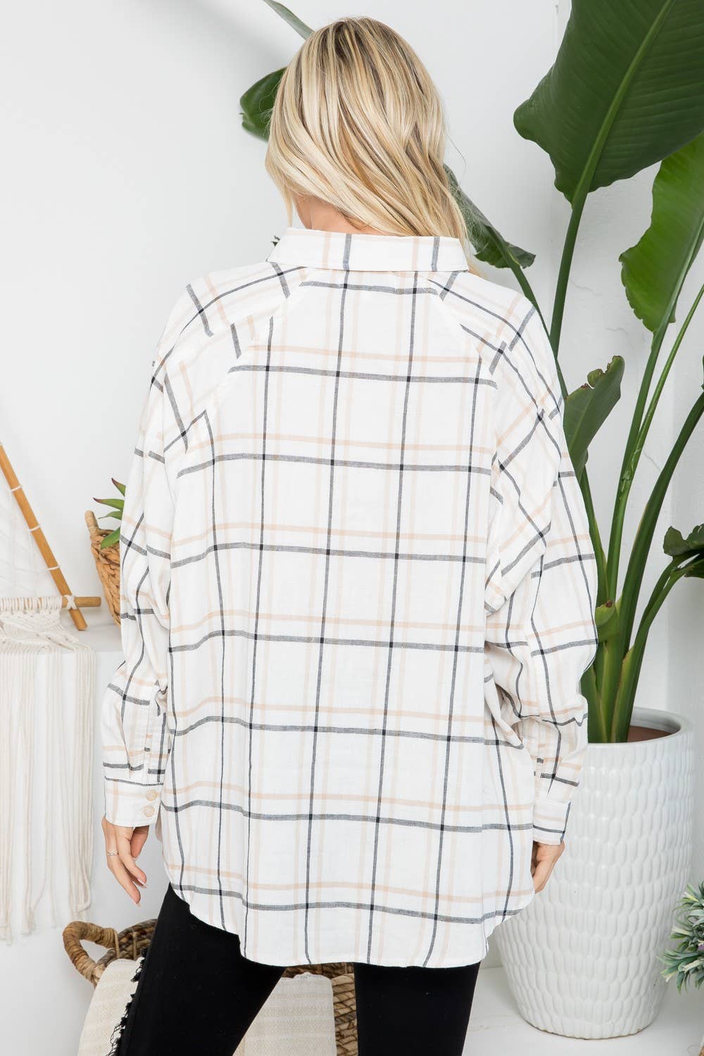 Oversized cotton plaid shirt with raglan sleeves by 26 International, shown in a relaxed fit with a classic check pattern.