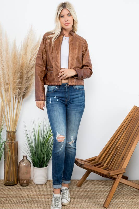 Garment Dye Double Zipper Pocket Jacket by 26 International, shown in a casual fit with front zipper pockets and a vibrant dye finish.