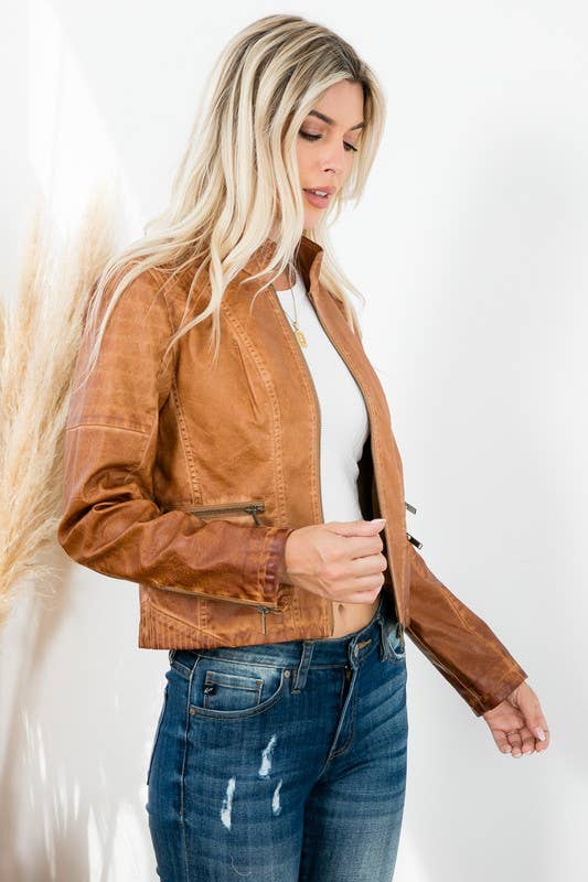 Garment dye double zipper pocket jacket by 26 International, featuring a stylish design and multiple functional pockets.