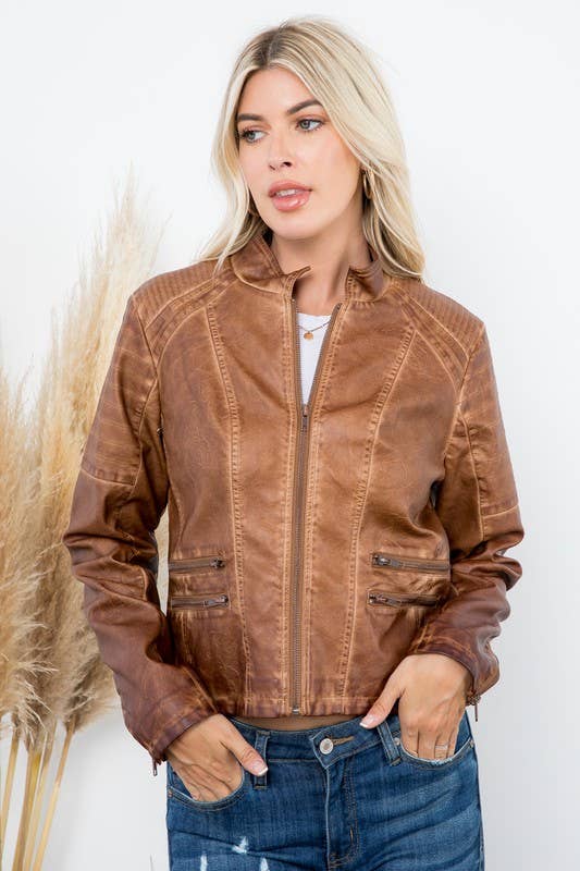Garment dye double zipper pocket jacket by 26 International, featuring a casual fit with dual front zip pockets and a stylish dyed finish.