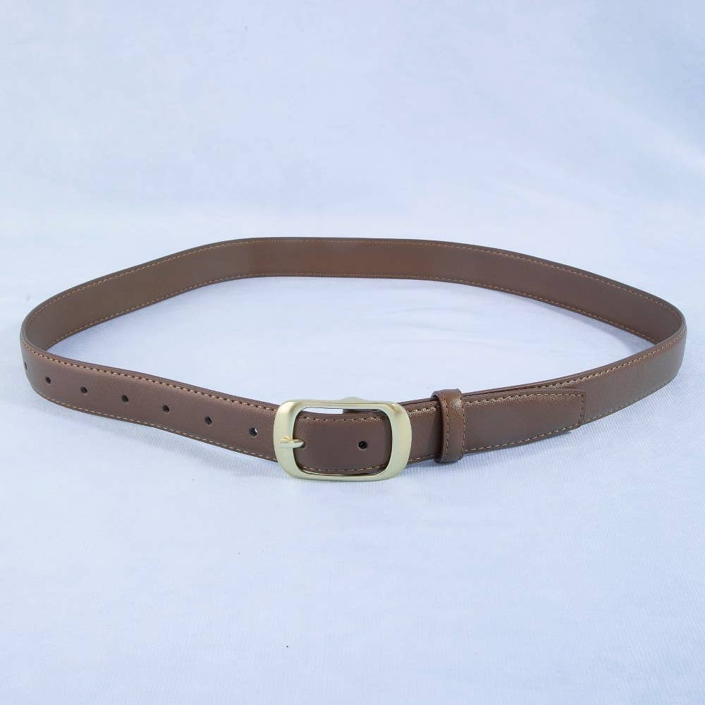 Solid Rectangle Buckle Leather Belt
