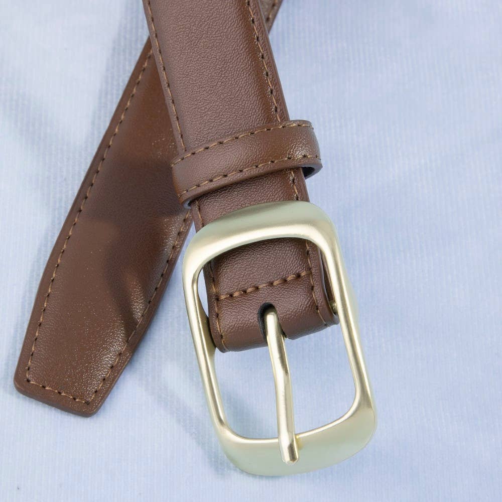 Solid Rectangle Buckle Leather Belt