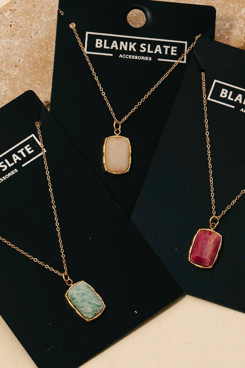 Stainless Steel Rectangle Stone Pendant Necklace