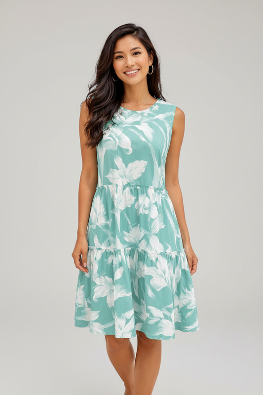 Banana Boat women's sleeveless floral printed dress by Basix of America, showing a vibrant, lightweight summer dress with colorful floral pattern.