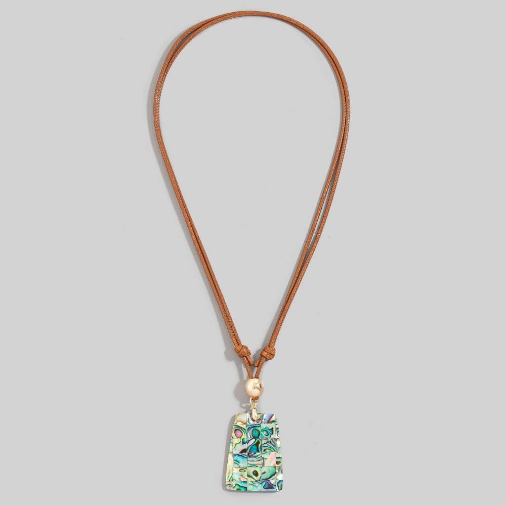 Necklace with a rectangular pendant on a gray background