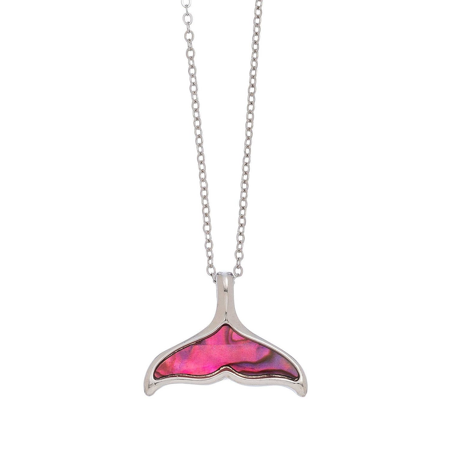 Howard's Abalone shell whale tail pendant necklace featuring a colorful, polished whale tail pendant on a beach jewelry style chain.