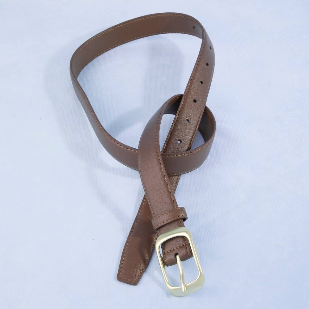 Solid Rectangle Buckle Leather Belt