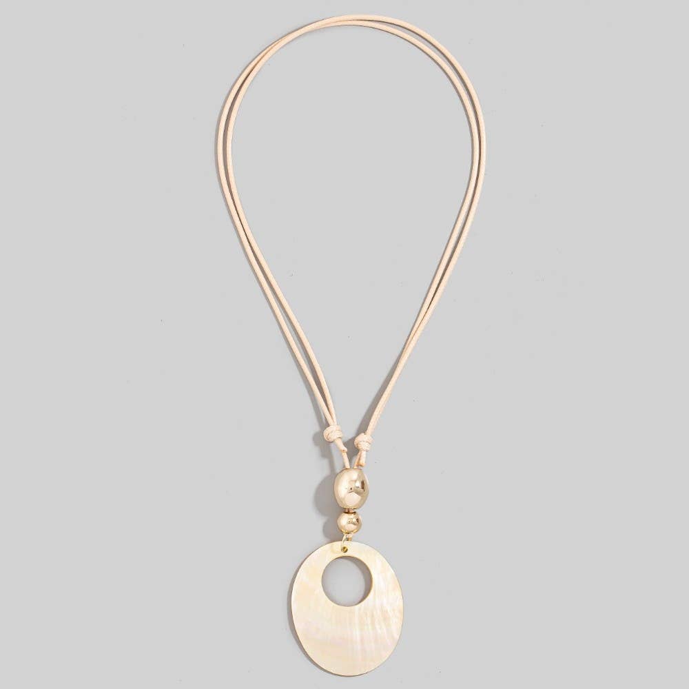 Large Sea Shell Oval Hoop Pendant Layered Cord Necklace