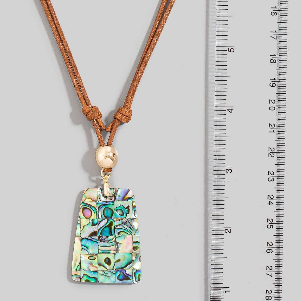 Shell Grid Rectangle Pendant Layered Cord Necklace