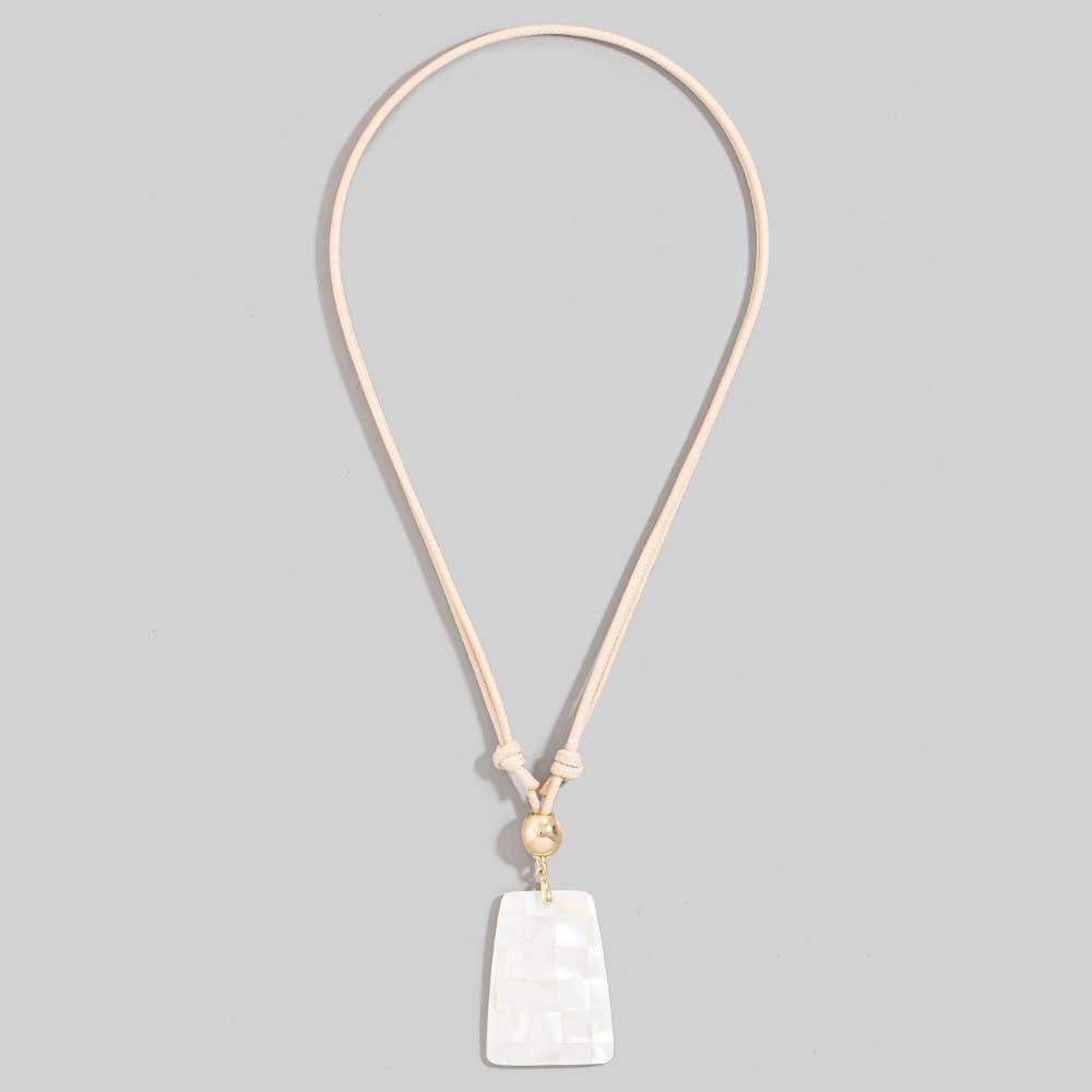 Shell Grid Rectangle Pendant Layered Cord Necklace