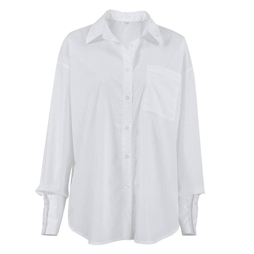 White Lapel Collar Botton Down Shirt