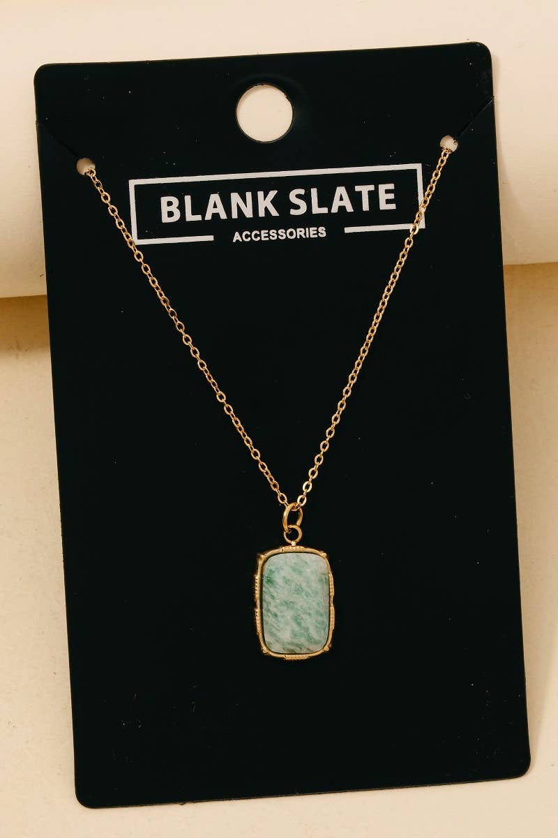 Stainless Steel Rectangle Stone Pendant Necklace