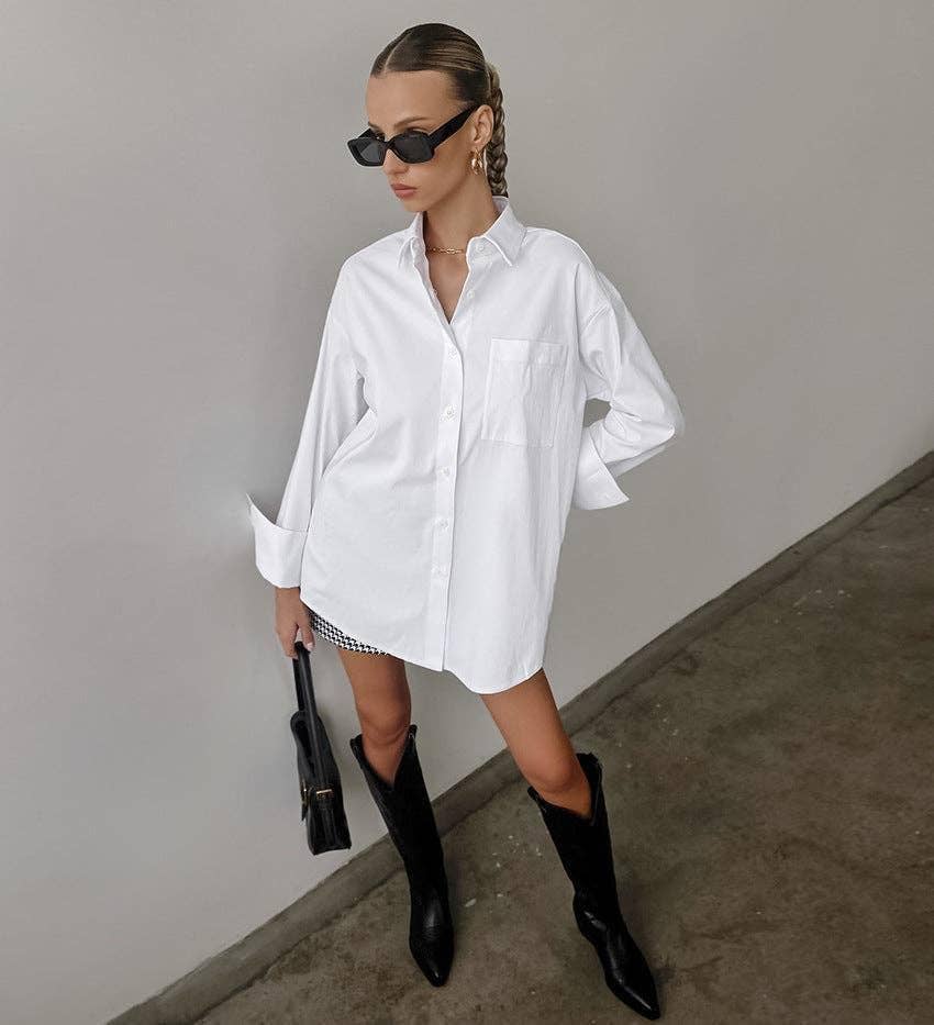 White Lapel Collar Botton Down Shirt