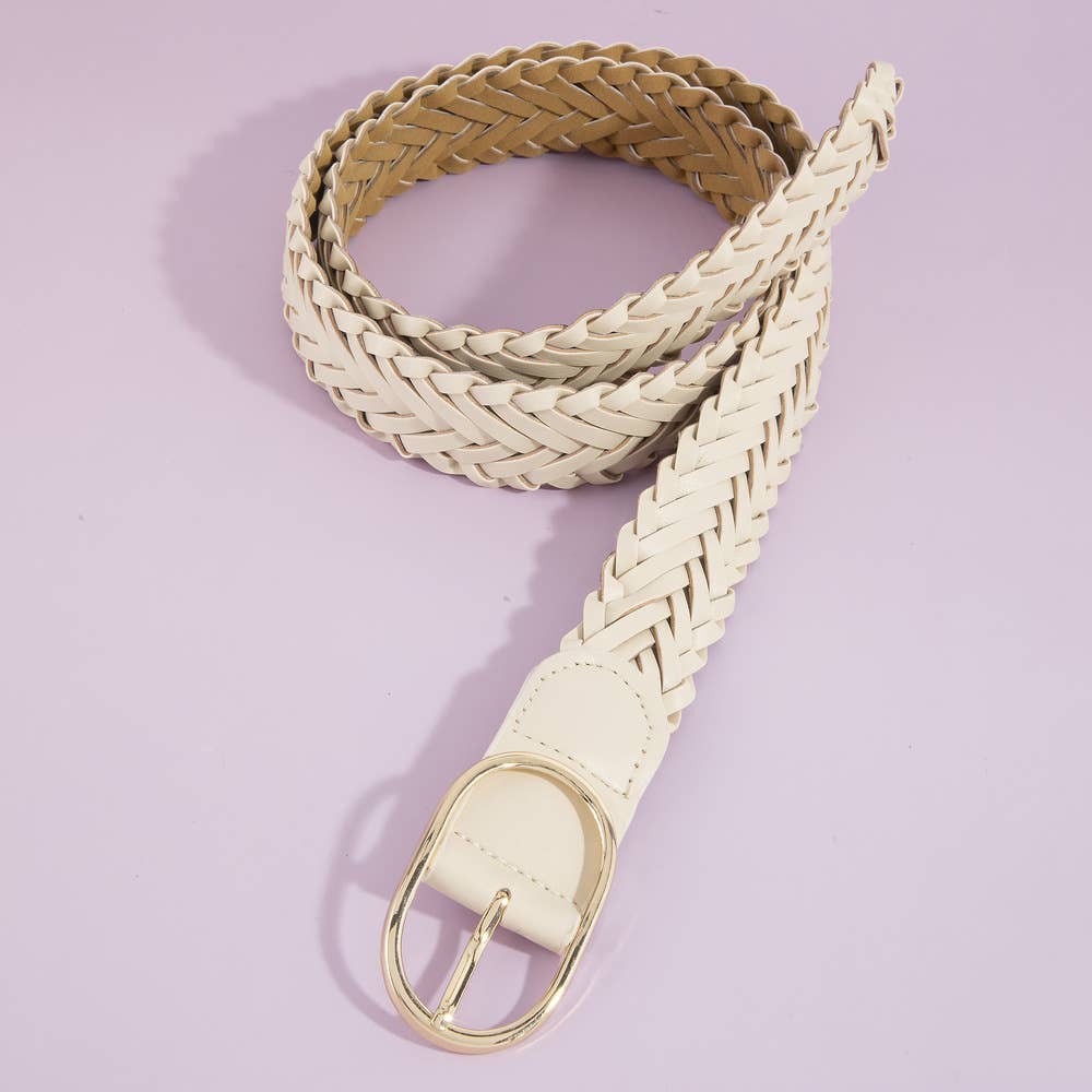 Wide Braided Vegan Leather Oval Buckle Belt