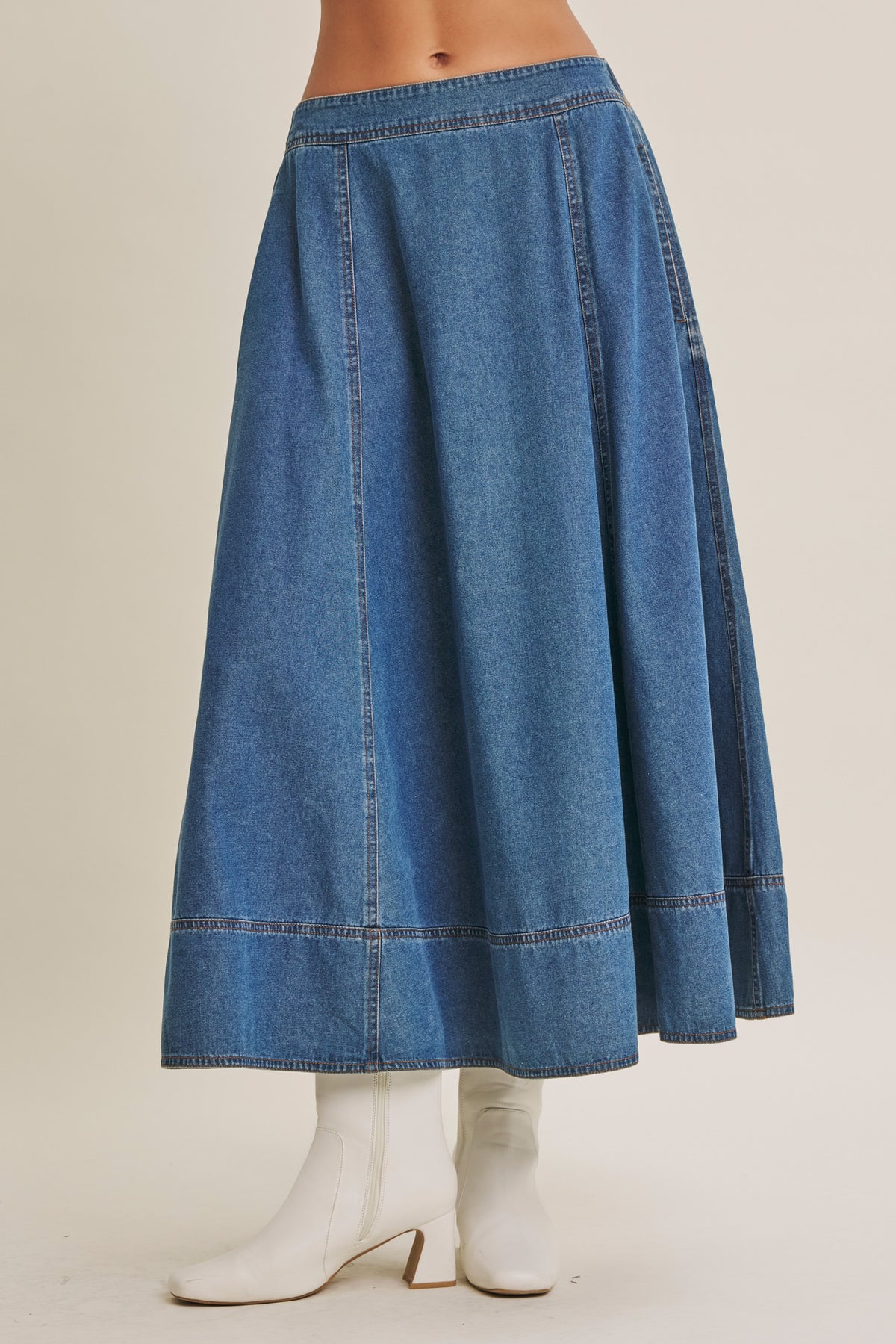 Denim Stretch Waist Pocket Skirt