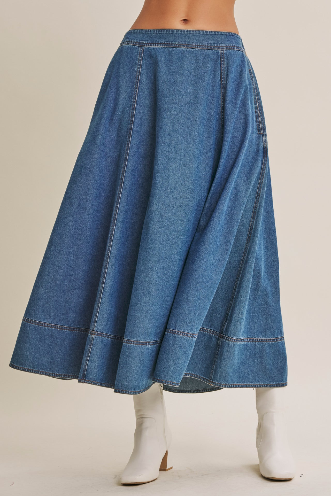 Denim Stretch Waist Pocket Skirt