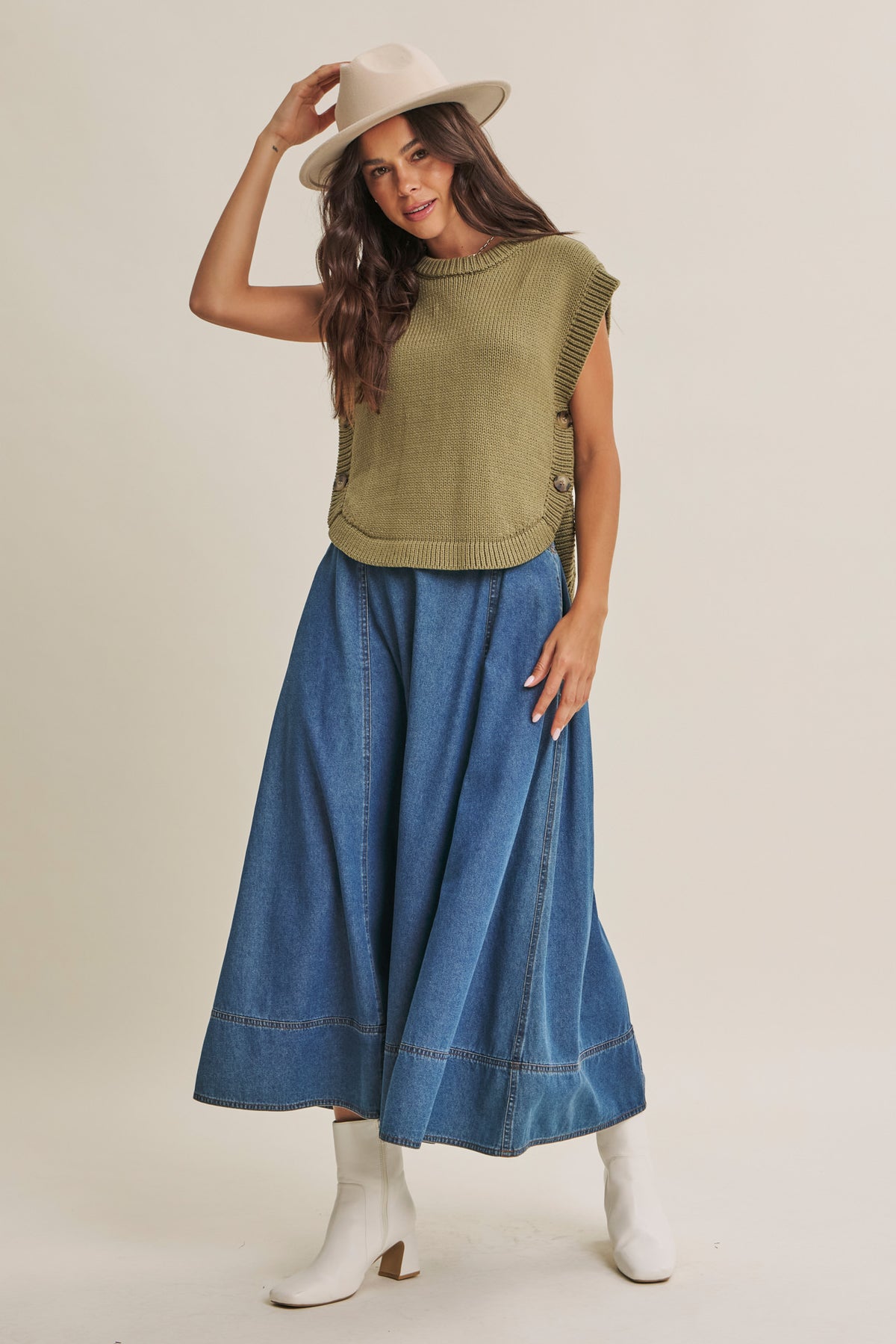Denim Stretch Waist Pocket Skirt