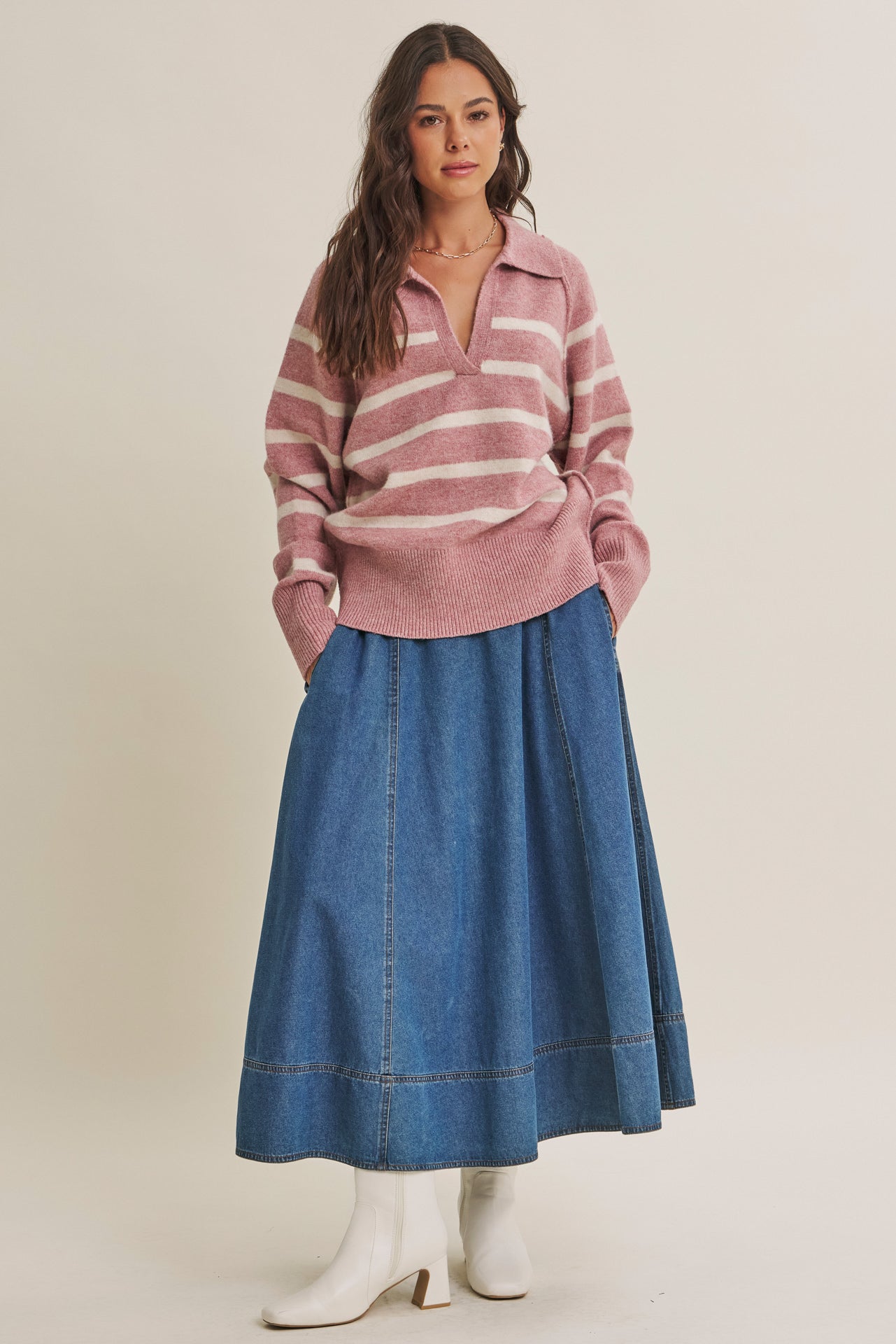 Denim Stretch Waist Pocket Skirt