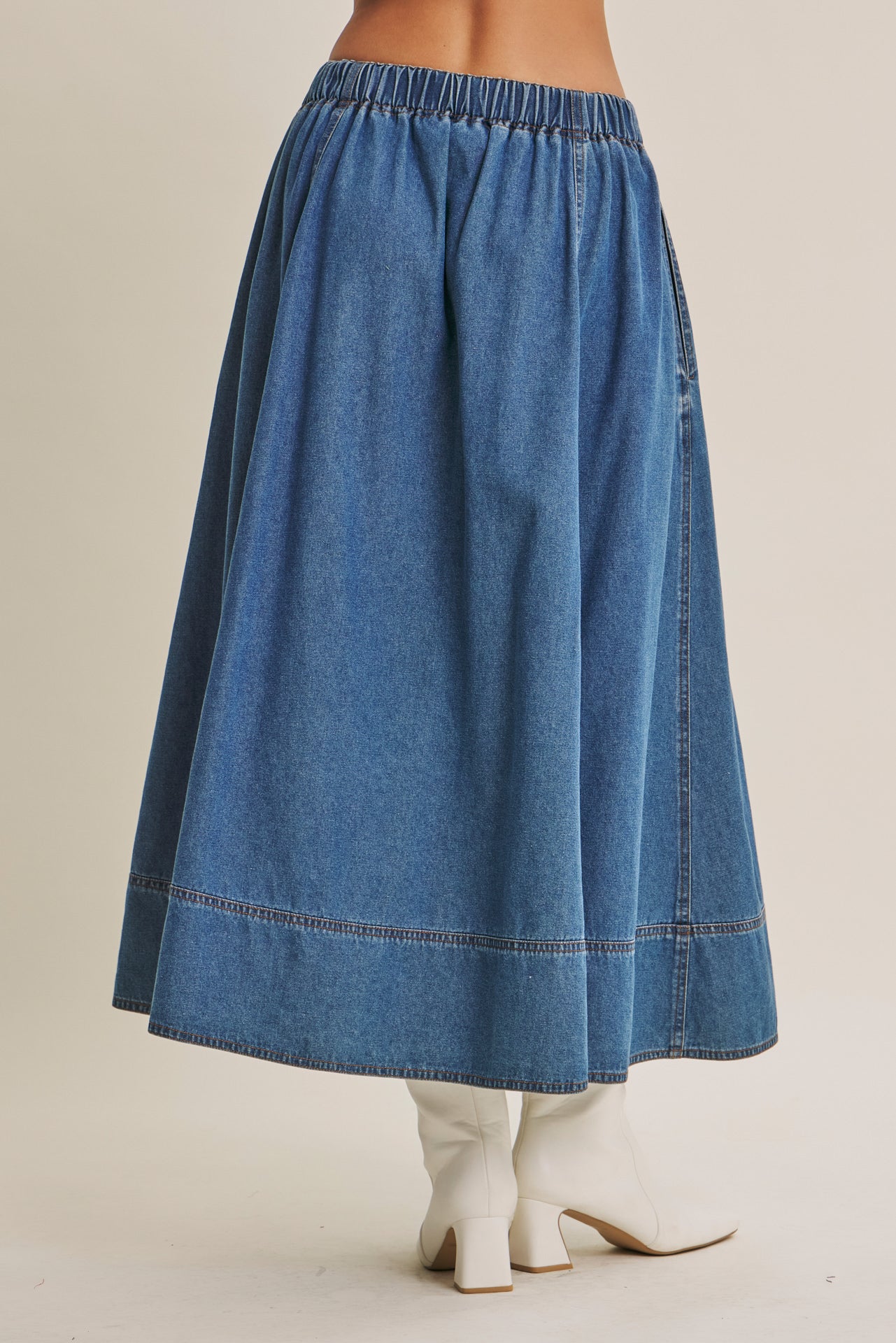 Denim Stretch Waist Pocket Skirt