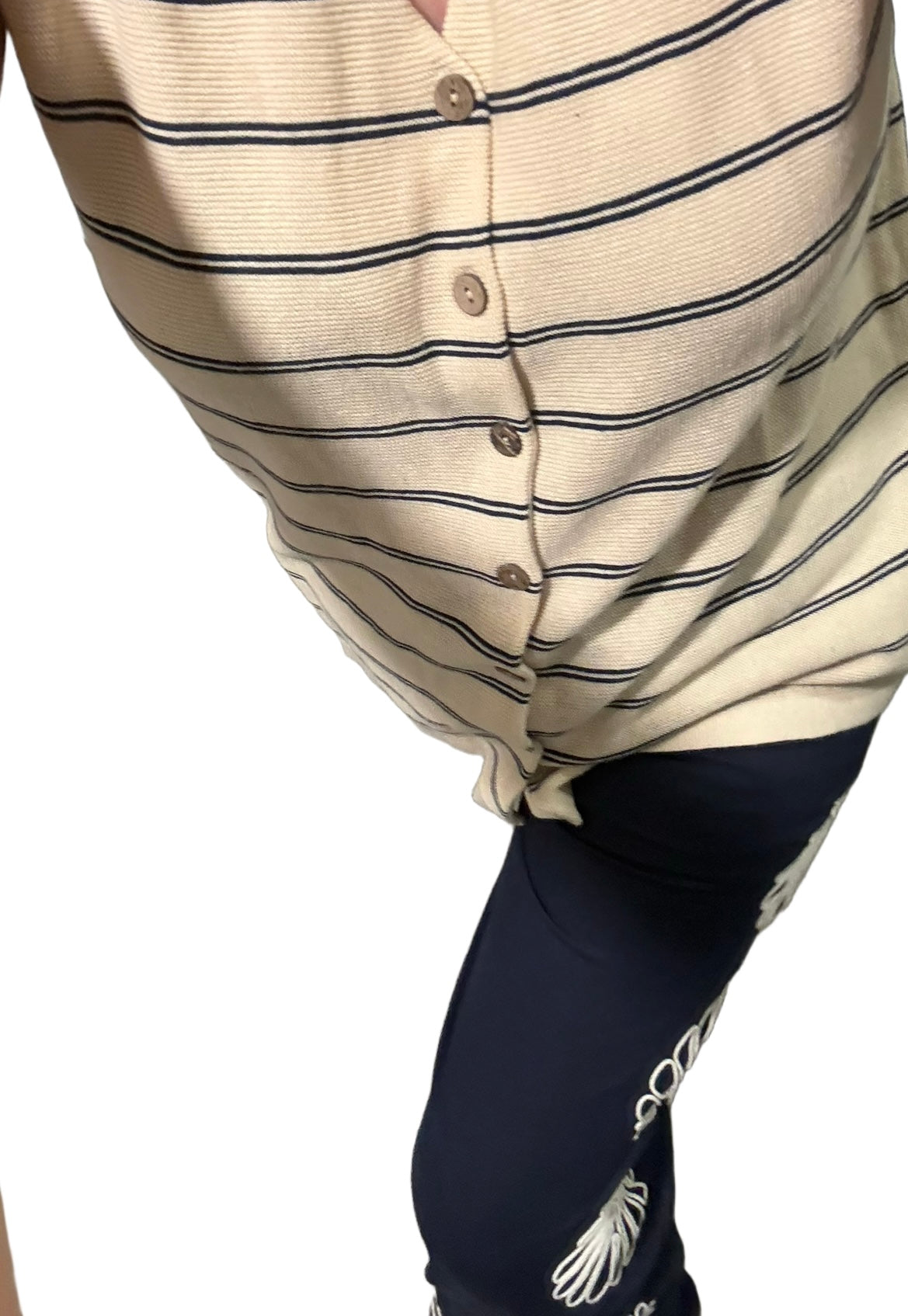 Chic Speak Boutique Bayside Leisure striped button-down sweater top with a cozy fit and classic design, front view.