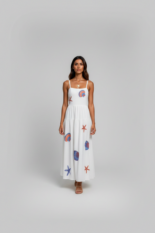 Cotton coastal sun dress by Chic Speak Boutique featuring a breezy, lightweight design with a relaxed fit and ocean-inspired pattern.