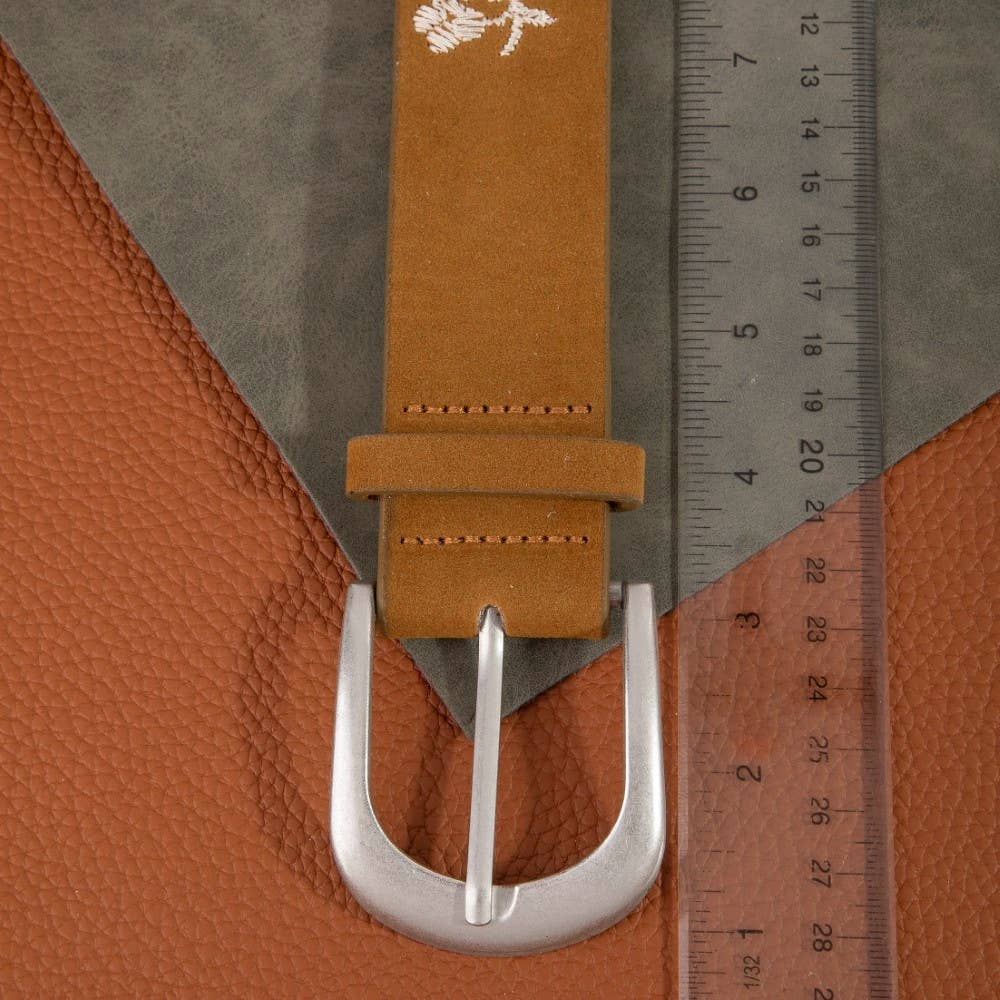Embroidered Flower Vine Print Vegan Leather Belt