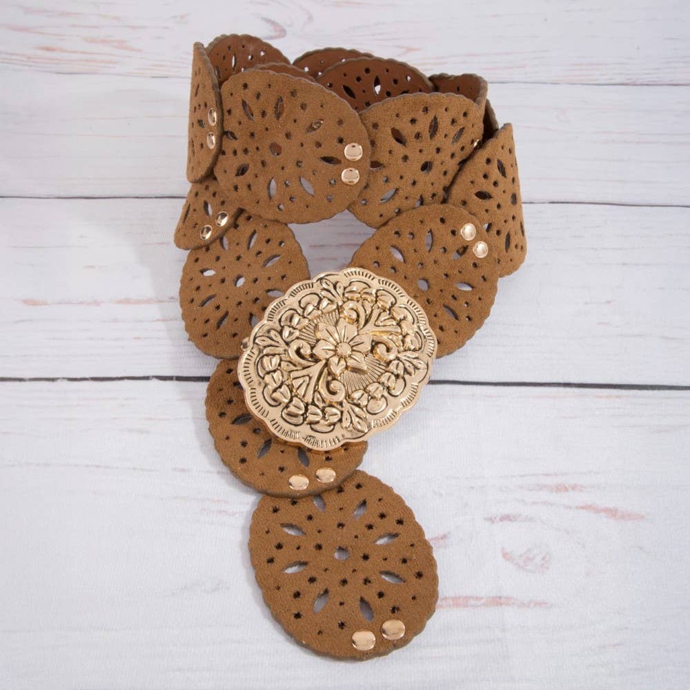 Embroidered Floral Buckle Vegan Leather Belt