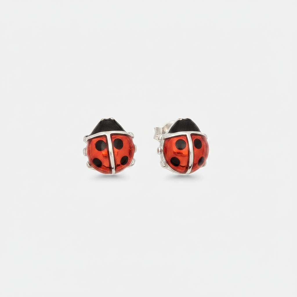 Red and black ladybug ear stud earrings by Howard's featuring cute ladybug designs for a playful jewelry look.